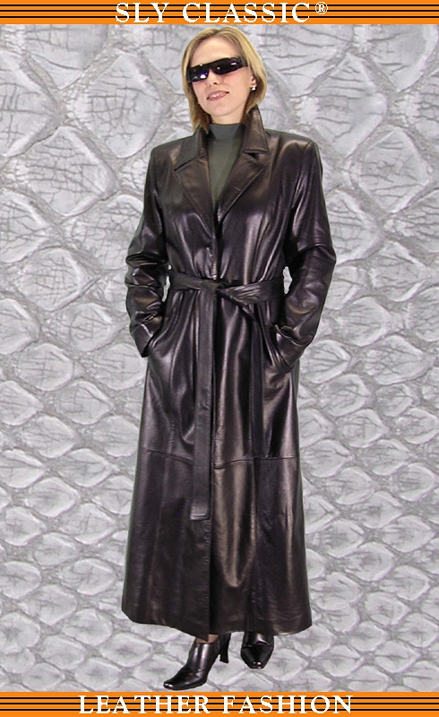 Női hosszú bőrkabát - Sly Classic Leather Fashion